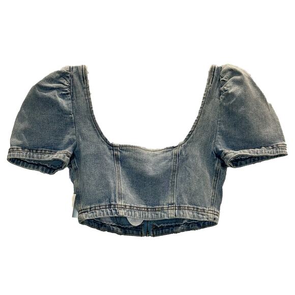 Signature 8 – Jordi Puff Sleeve Denim Crop Top – Medium Wash – Size S - Picture 4 of 5